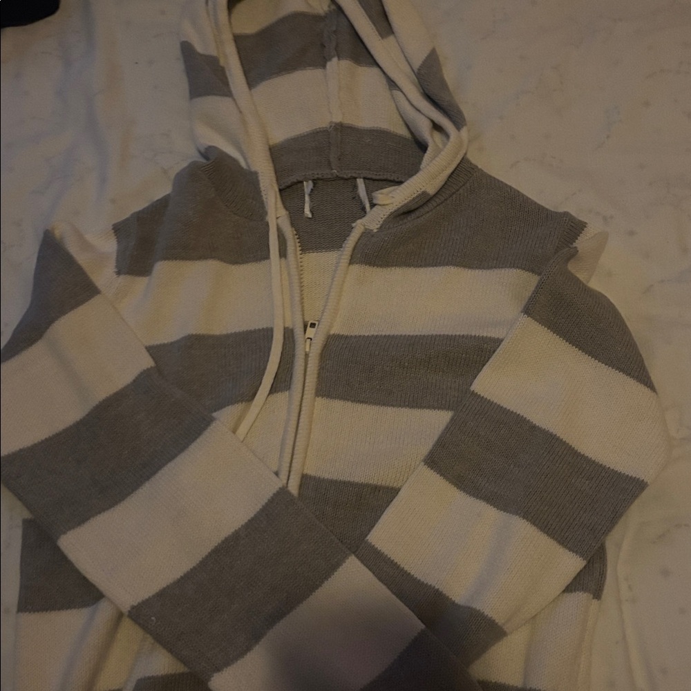 Striped Gray and White Hoodie